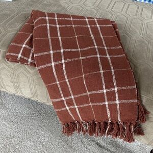 Brown Plaid Fringed Scarf